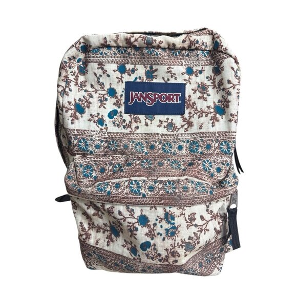 Vintage JanSport Brown Green Backpack: Floral Print. 2 Zippers. 16'x11.5'x5.5' - Picture 1 of 11